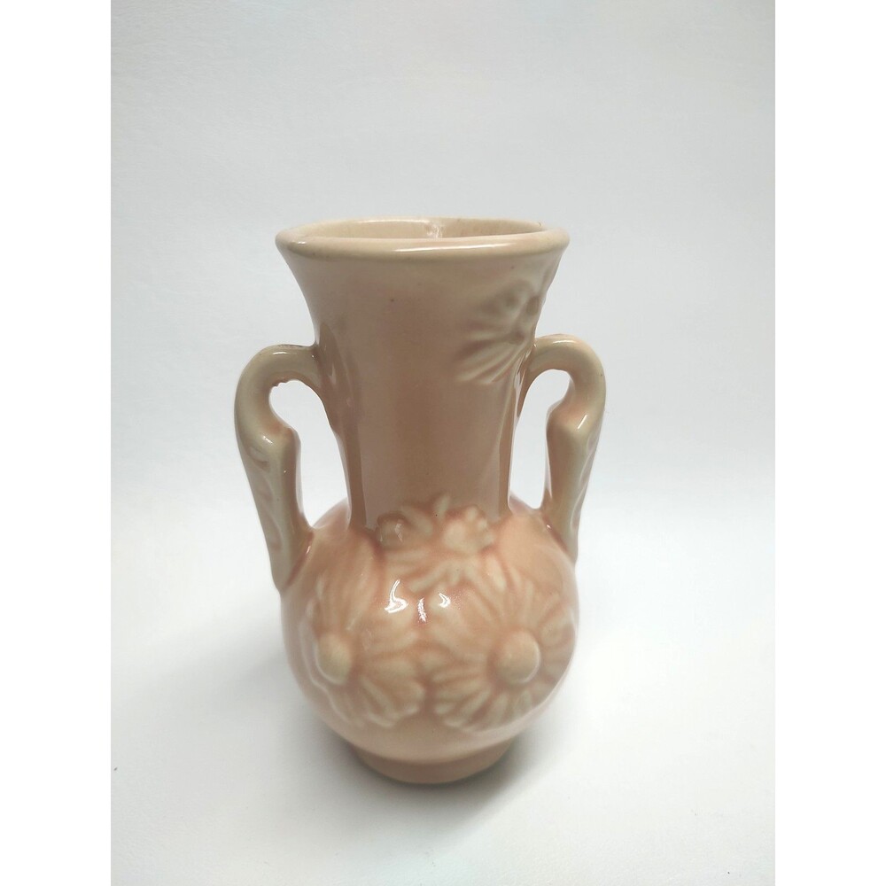 Vintage Shawnee Art Pottery Daisy Flower Vase Peach Color 5" Tall